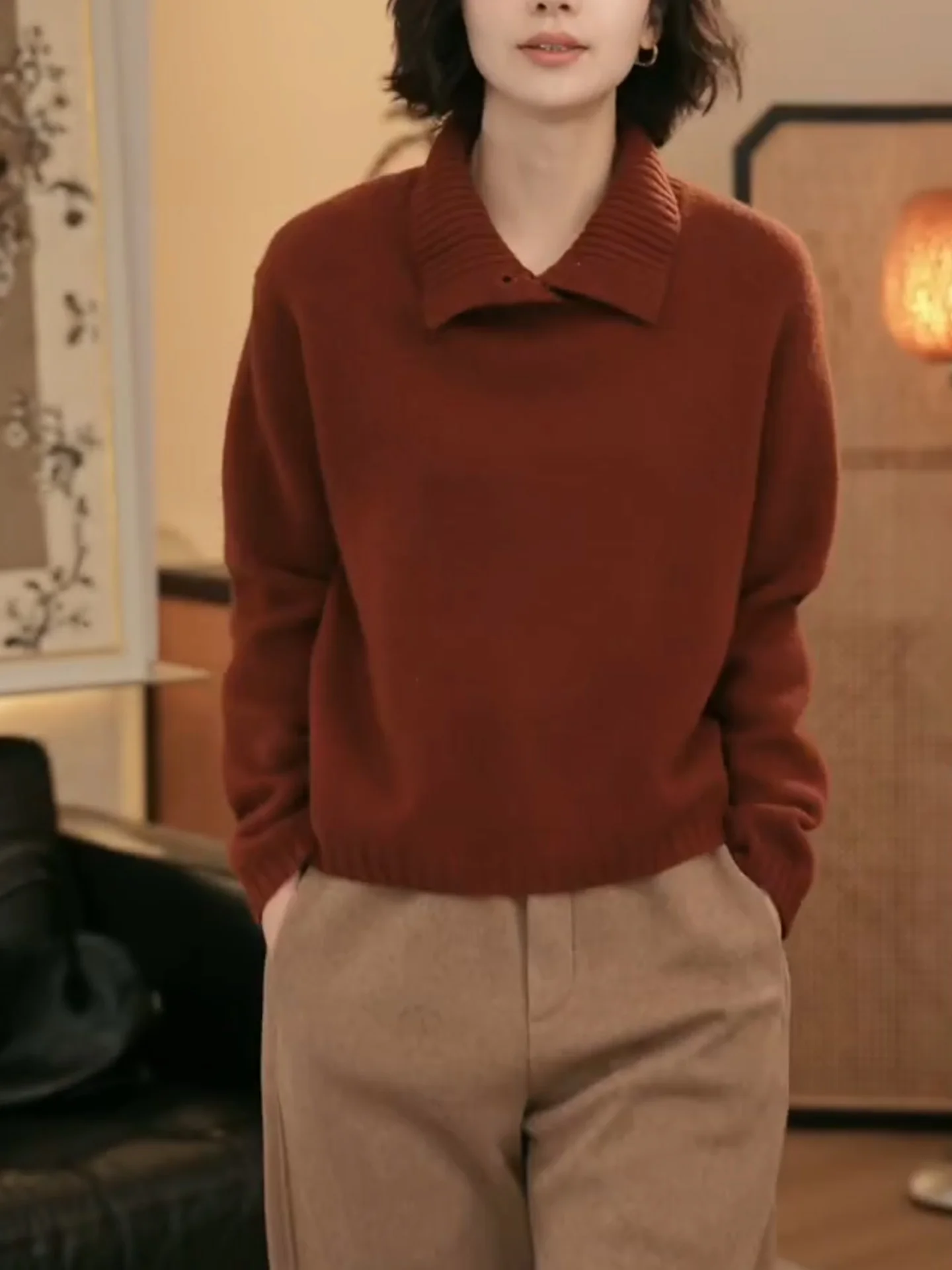 

Модный корейский красный вязаный свитер для женщин больших размеров, утепленный, с эффектом похудения, с длинными рукавами, из шерсти кашемира