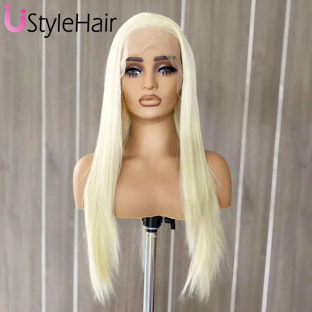 UStyleHair 613 Blonde Wigs Synthetic Long Silky Straight Hair Heat Resistant Lace Front Wig Free Part Daily Used Cosplay Party