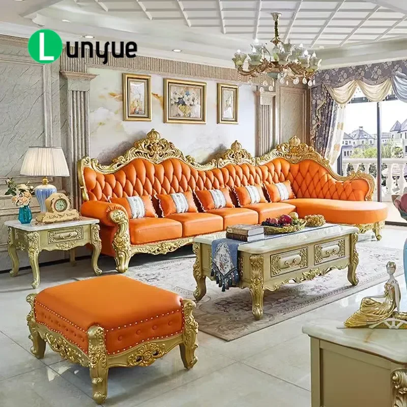 Luxury Modern L Shaped Convertible Sofa Set Genuine Leather Solid Wood Frame 3 Seater Plus Recliner Living Room Furniture