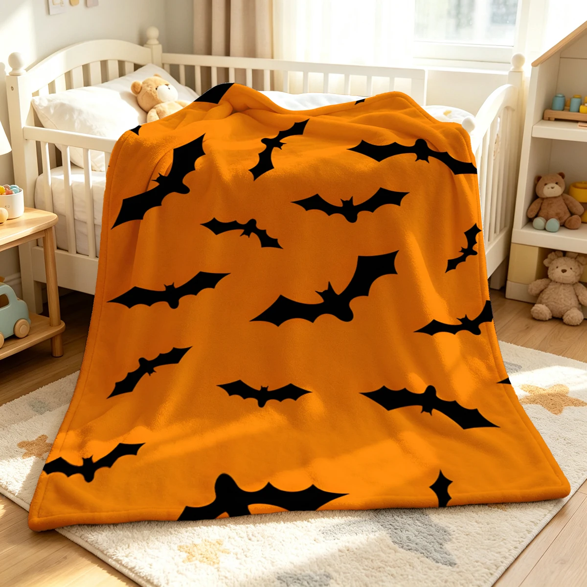Orange Sharp Bat Soft Fluffy Flannel Blanket Super Cozy Lightweight Bed Blanket for Halloween Sofa Bed Christmas Decor