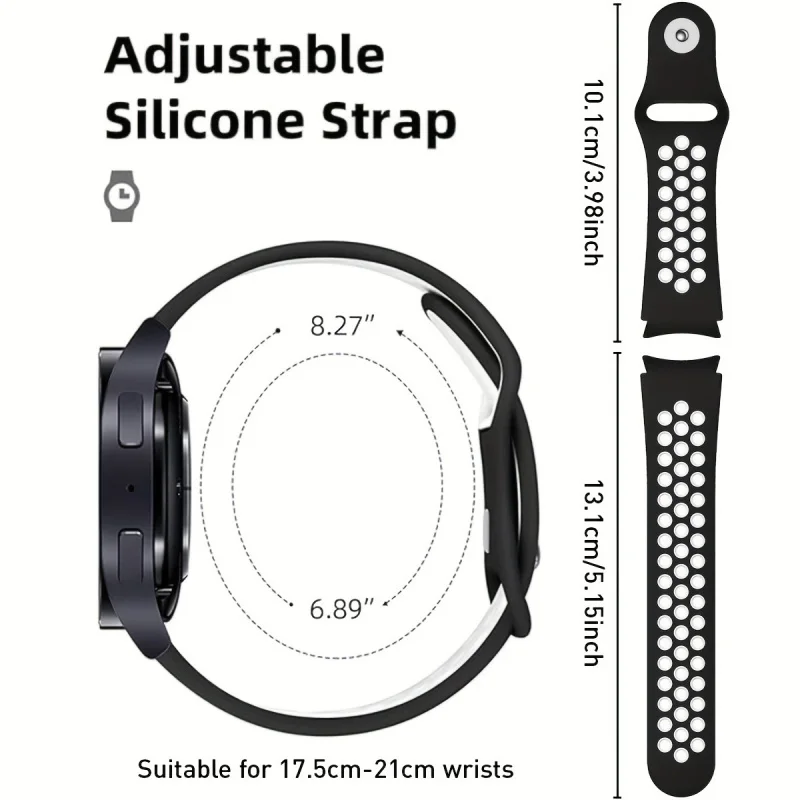 Silicone Sport Watch Band with Breathable Holes Dual-Tone For Samsung Galaxy Watch 7/FE/6/5/4 Breathable Sports Design