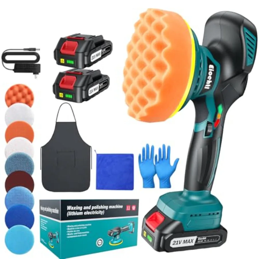 

Cordless Car Buffer Polisher Kit 6" Dual Action Random Orbital Polisher 6 Variable Speed 1600 5500 RPM 2×21V 2000mAh Rechargeab