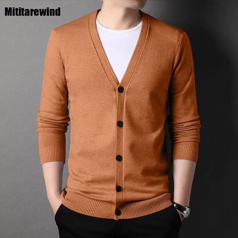 

Spring Autumn Cardigan for Men Office Thin Sweater Coat Causal New Knitwear Single-breasted V-neck Gray Sweaters Simple Fashion