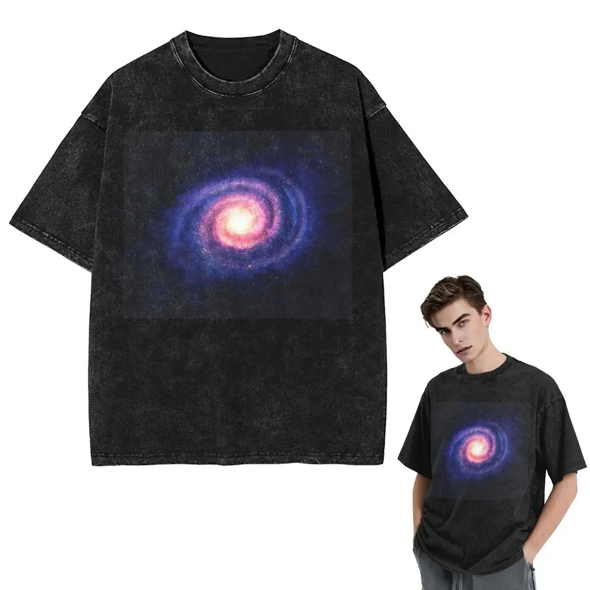 

Streetwear T-Shirts Cloak Galaxy Universe Planets Washed T Shirt Short Sleeve Hip Hop T-Shirt Tops Tees for Men Women