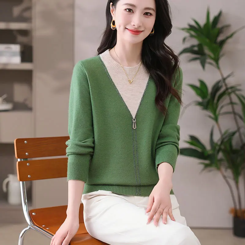 Pull tricoté à manches longues et col rond pour femme, nouvelle mode printemps-automne, chemise à bascule polyvalente, tendance