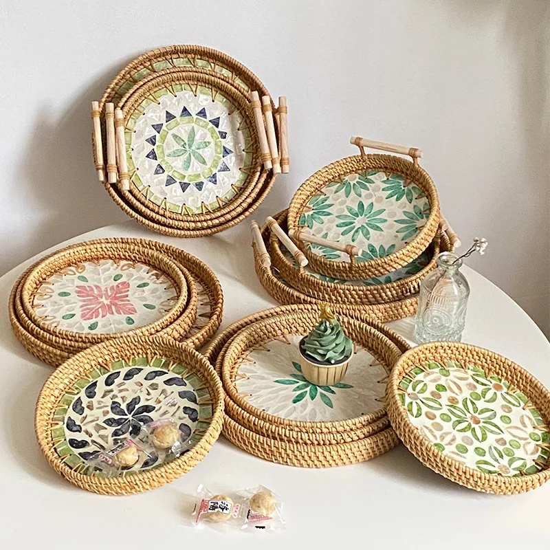 Shell decoration, mother-of-pearl inlay, hand-decorated catering tableware, rectangular square tray