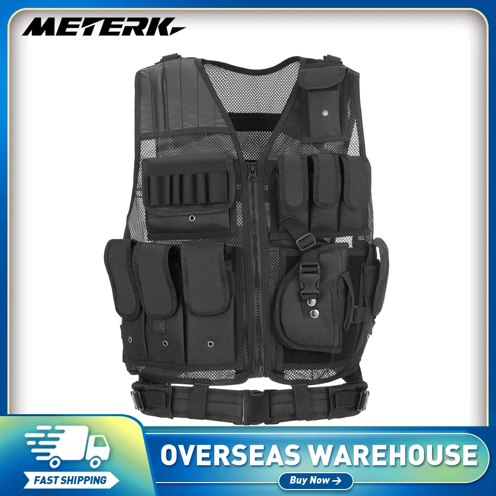 Outdoor Tactical Vest Multi-Pockets Breathable Combat Vest Wear-resistant Military Airsoft Army Vest for Hunting Camping Hiking