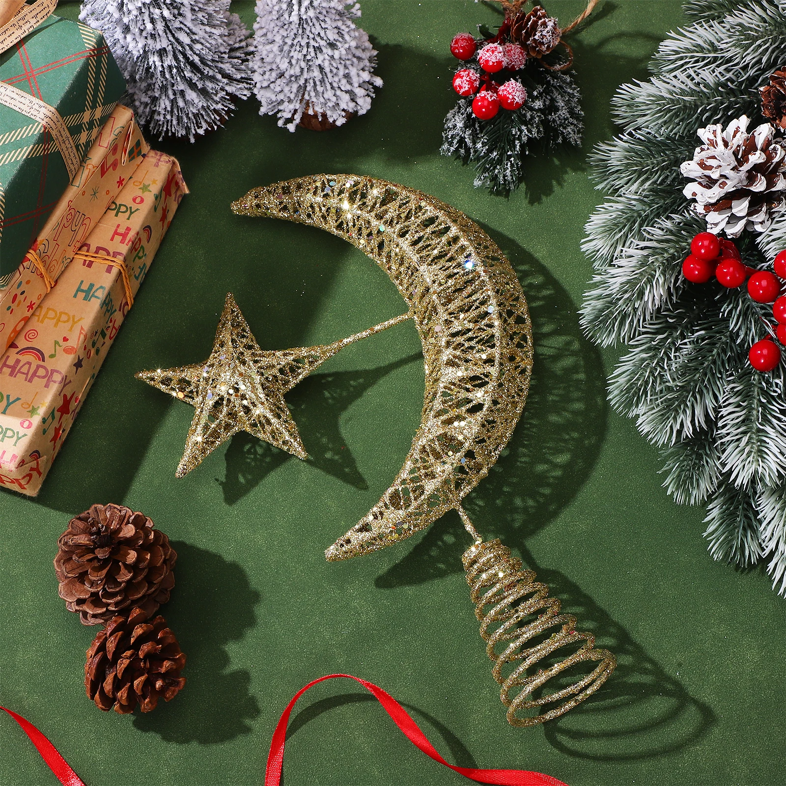 

Xmas Tree Topper Star Moon Holiday Festival Decoration Perfect Christmas Event Beautiful Ornament Strong Festive Atmosphere