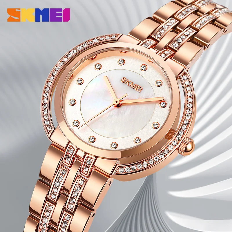 Womens Bracelet Quartz Watches Luxury Rhinestone Dial Zinc Alloy Band Analog Display 3 Bar Waterproof Fashion Wristwatch