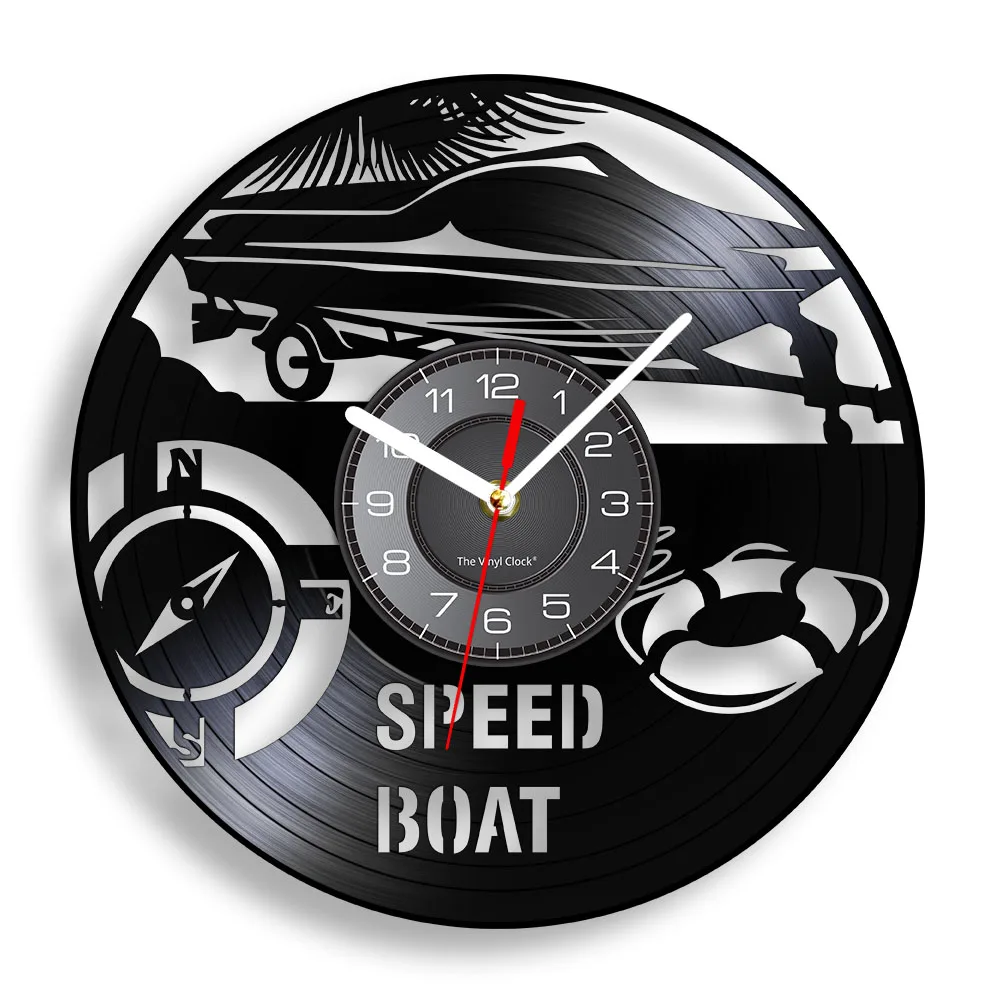 Speed Boat Wall Clock Made Of Real Vinyl Record Mosquito Craft Motorboat Powerboat Retro Longplay Clock Speedboat Racer Gift