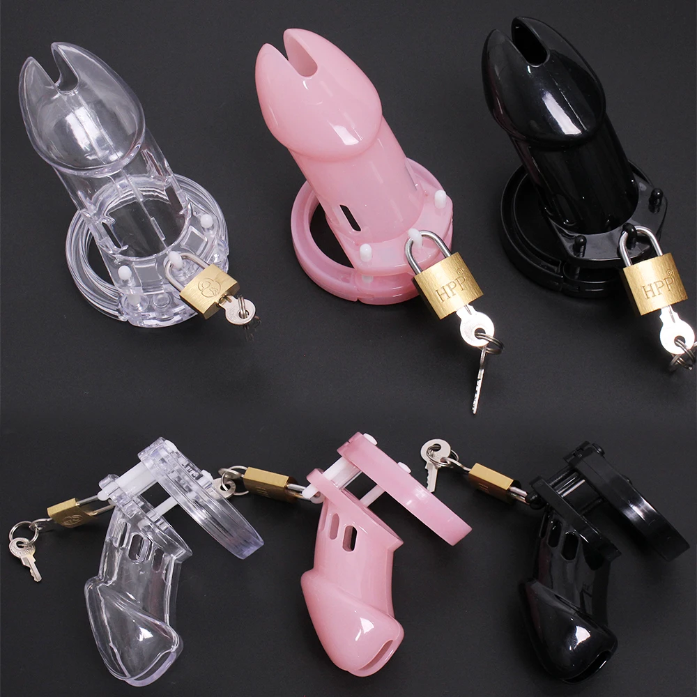 Plastic Male Chastity Device Small/Standard Cock Cage with 5 Size Penis Rings Lockable Chastity Cage Sex Toys for Men Adults