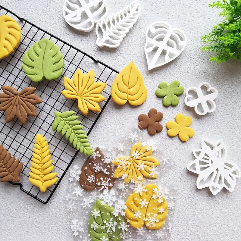 Clover Pattern Biscuit Embosser Mould Agave Ivy Turtle Leaf Shaped Cookie Cutters Fondant Cake Decorating Tools Leaf Baking Mold