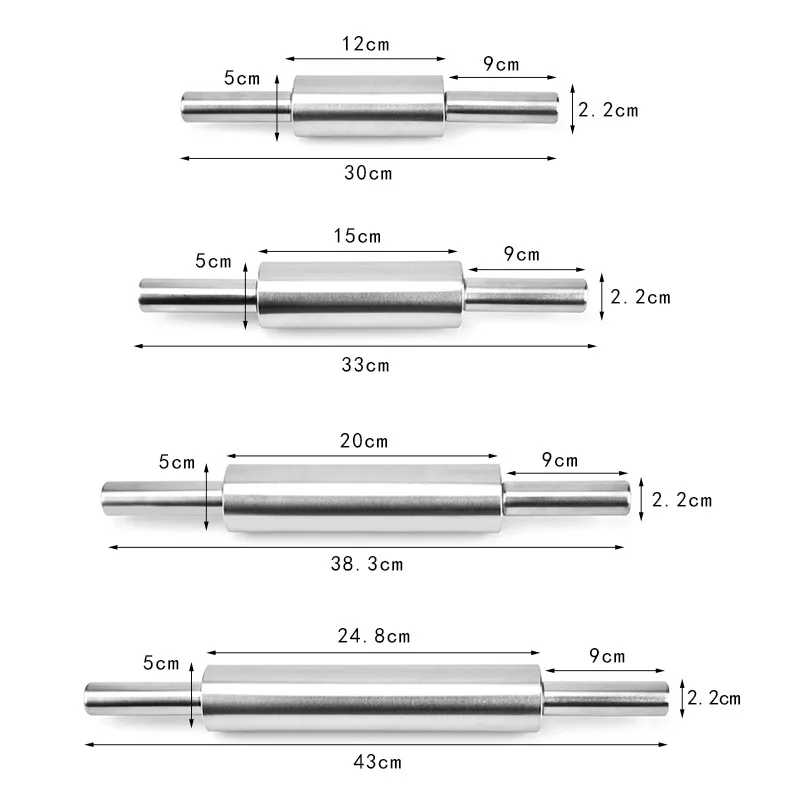 4-Size Stainless Steel Non-Stick Rolling Pin Bakers Cookie Dough Pizza Noodles Cake Roller Bakeware Kitchen Baking Pastry Tools