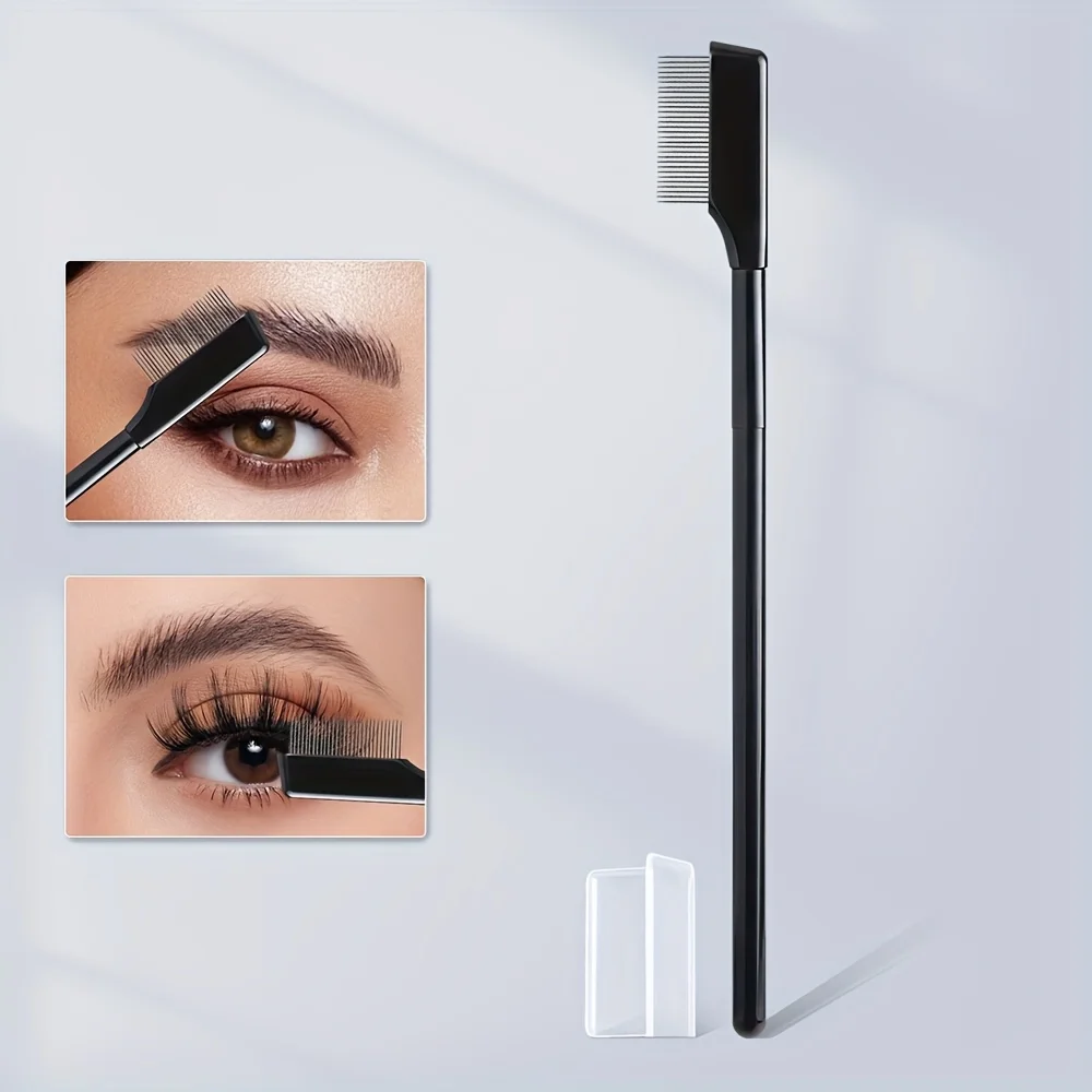 Stainless Steel Eyelash Comb with A Lid, Pointed Steel Needle Lash Brush, Multi-purpose Eyebrow Comb, Eyelash Separator