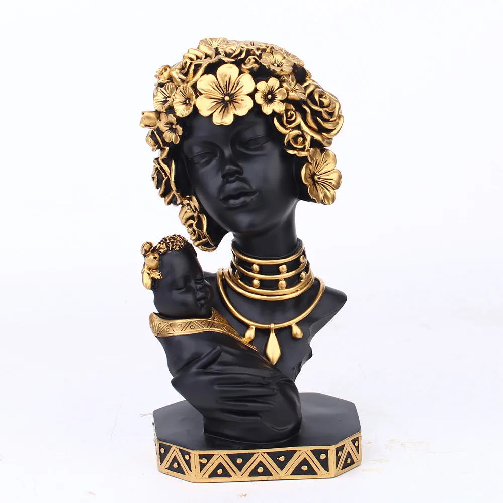 African Art Sculpture Creative Black African Statue Resin Crafts Table Top Decoration Modern Home Decor