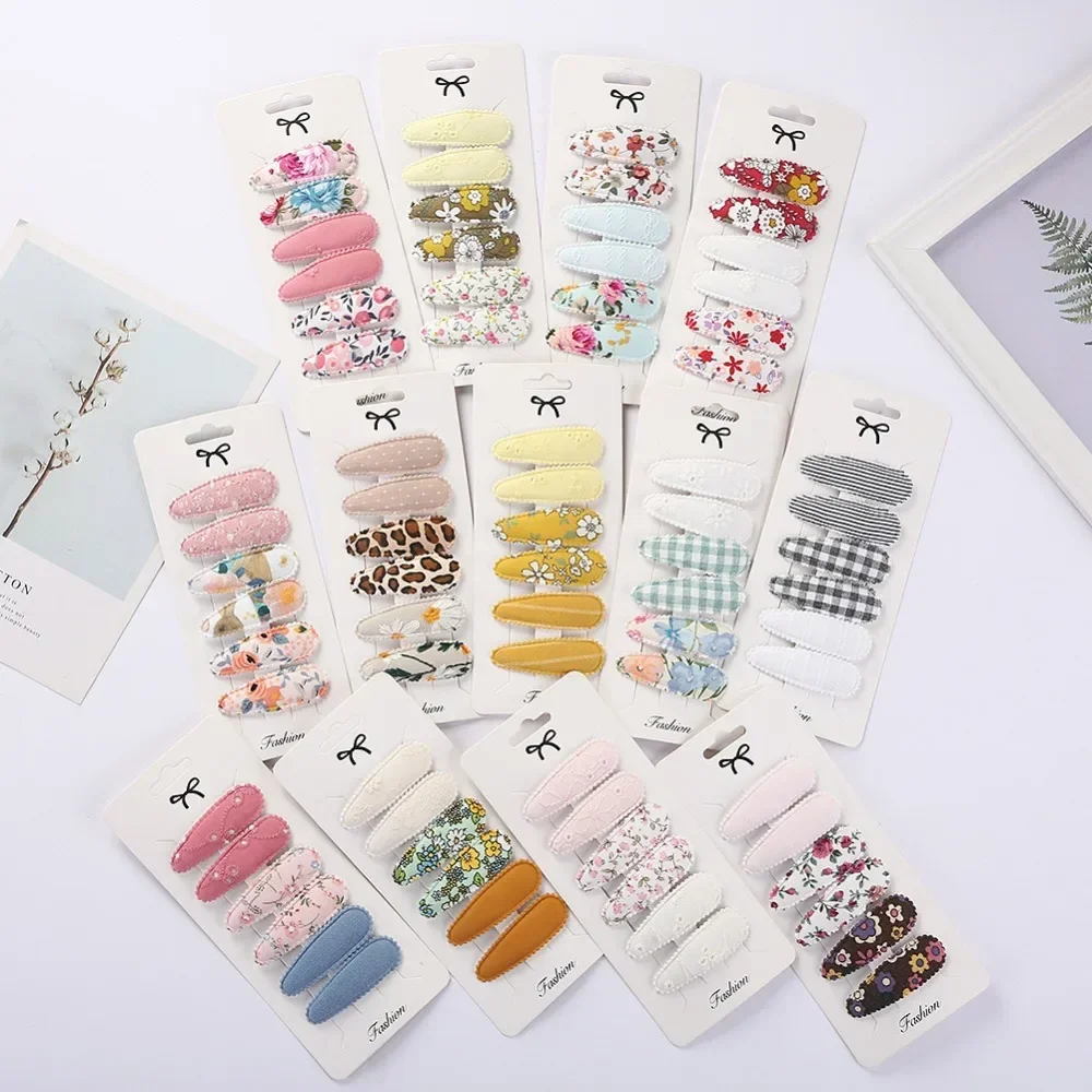 6Pcs/set Fabric Oval BB Barrettes Retro Hair Clips Sweet Girl Cute Embroidery Flower Hairpin Floral Kid Hair Accessories Fashion