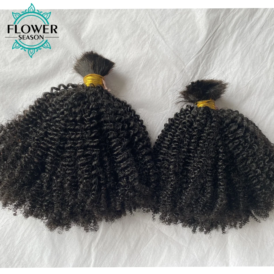 Afro Kinky Curly Bulk Hair for Braiding, Human Hair Extensions for Braids, No Weft, Wholesale for Women, 100g per Bundles