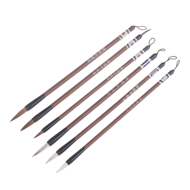 

6Pcs/set Writing Practice Brush Chinese Calligraphy Brown Weasel Hair Brush White Woolen Calligraphy Supplies Student Stationery