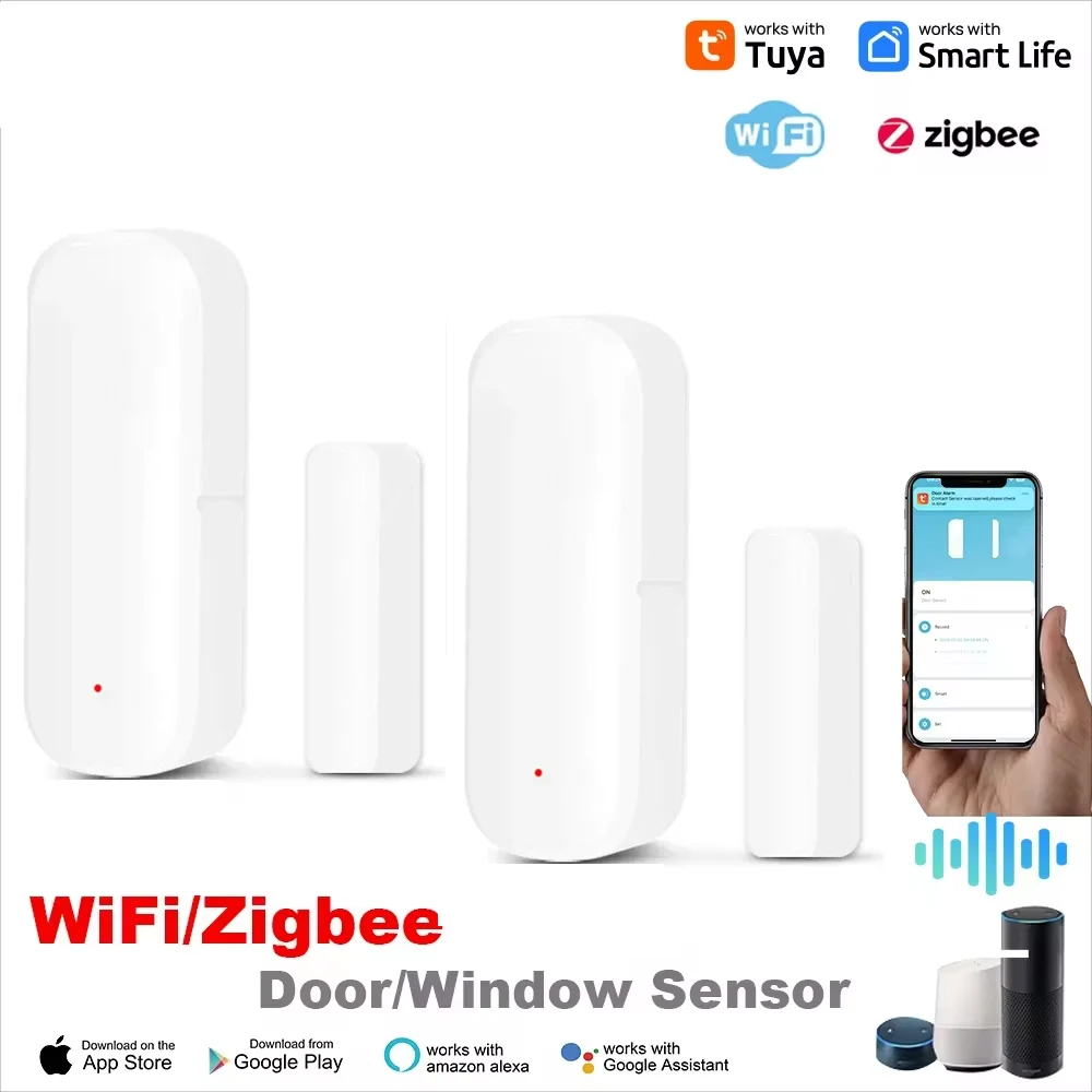 Датчик двери Tuya Wi-Fi/Zigbee, датчик окна, беспроводной дверной детектор умного дома, приложение Smart Life, дистанционное управление для Alexa Google Home