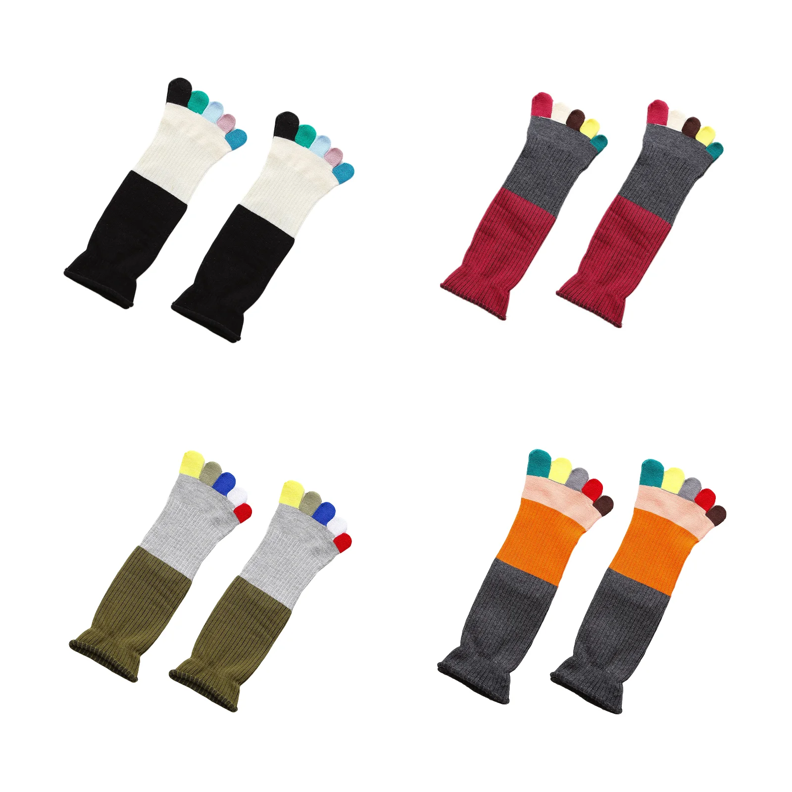 

Japanese colorful finger-blocking five-finger pile socks four-color combination (one pair each of black/red/green/dark gray)
