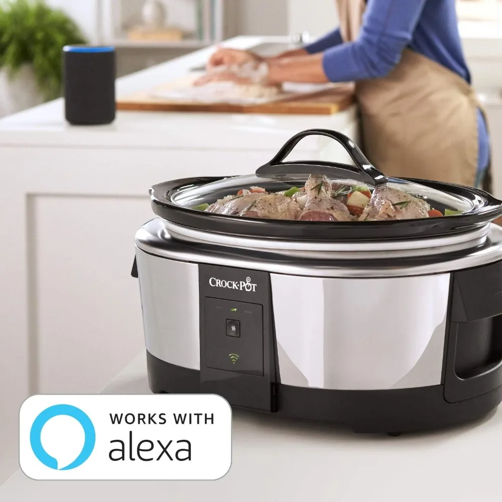 6 Quart Programmable Slow Cooker and Food Warmer Works with Alexa, Stainless Steel (2139005)