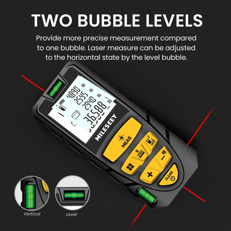 MILESEEY S2 Laser Tape Measure 40M 60M 80M 100M 120M Double Horizontal Bubble Laser Distance Meter