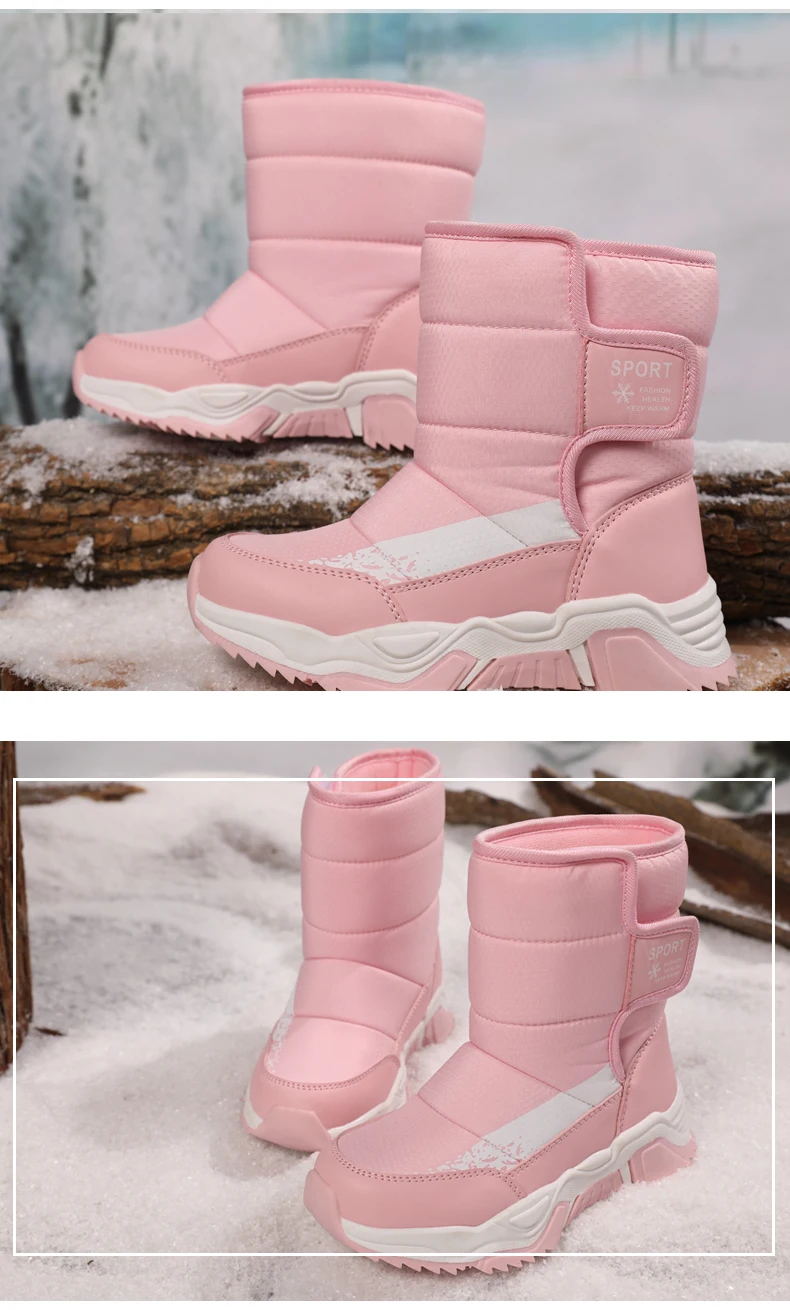 Kinder-Schneestiefel Winter High-Top Kinderschuhe mit Klettverschluss Baumwollschuhe für Schüler Outdoor Bequeme Rutschfeste Stiefel mit Dicker Sohle – Detail 19