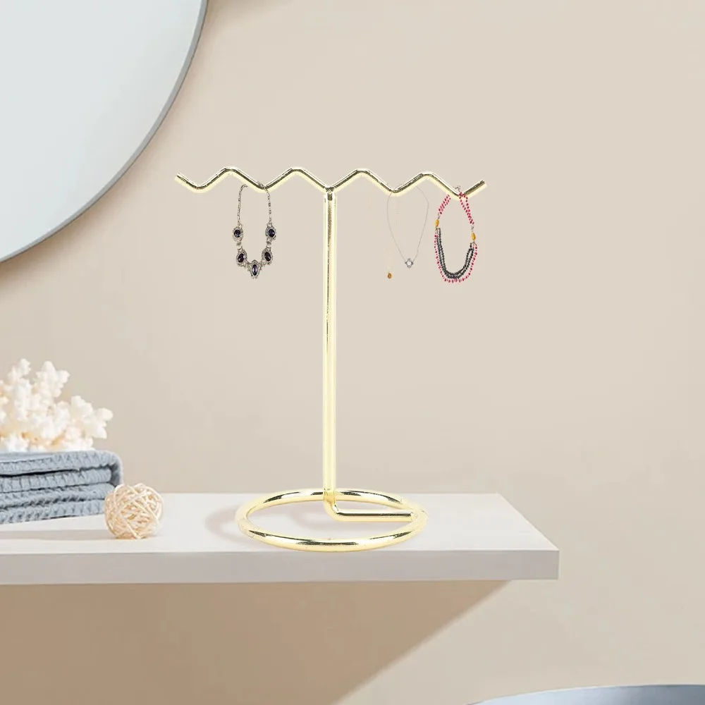 4pcs Electroplate Iron Earring Display Stand Light Gold Waving Jewelry Display Rack T Shaped Stable Decorative