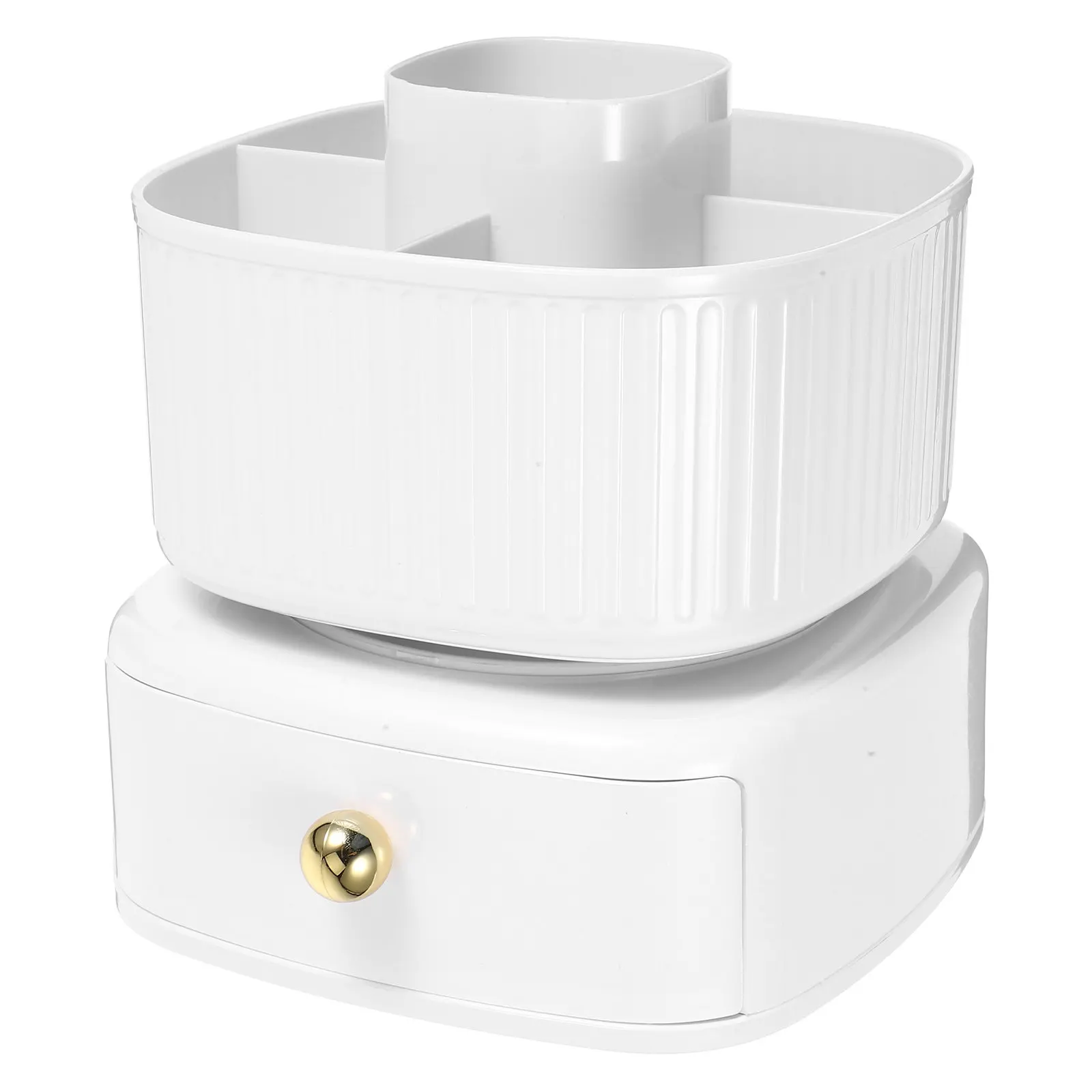 Rotating Pen Holder Organizer 360 Degree Desk Storage Box with Drawer for Pens Makeup Brushes Space Saving