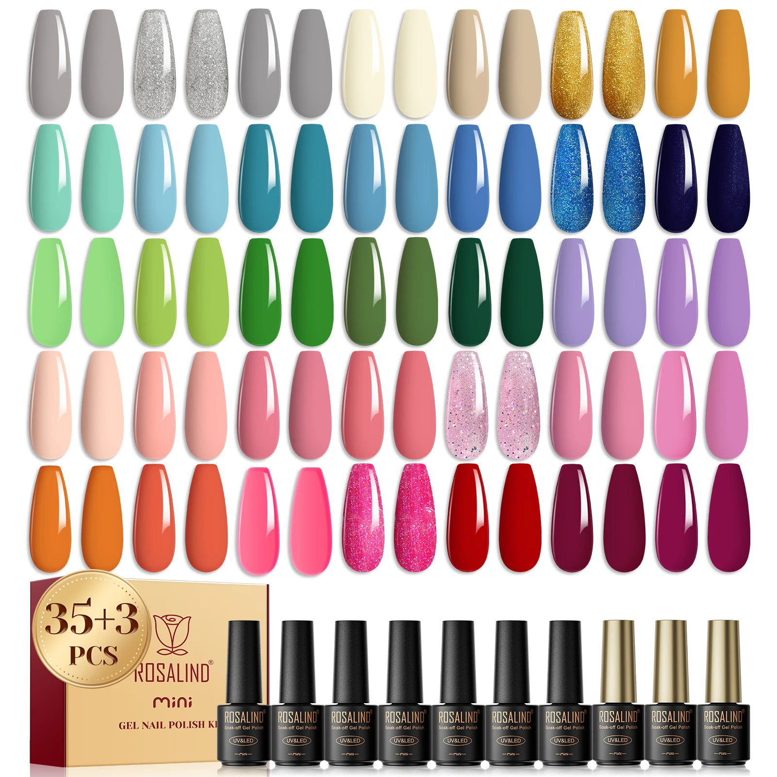 

Гель-лак для ногтей Rosalind, 38 шт., цветной гель-лак для ногтей в бутылках, красочная основа, верхнее покрытие, принадлежности для ногтей, нужен ультрафиолетовой лампой