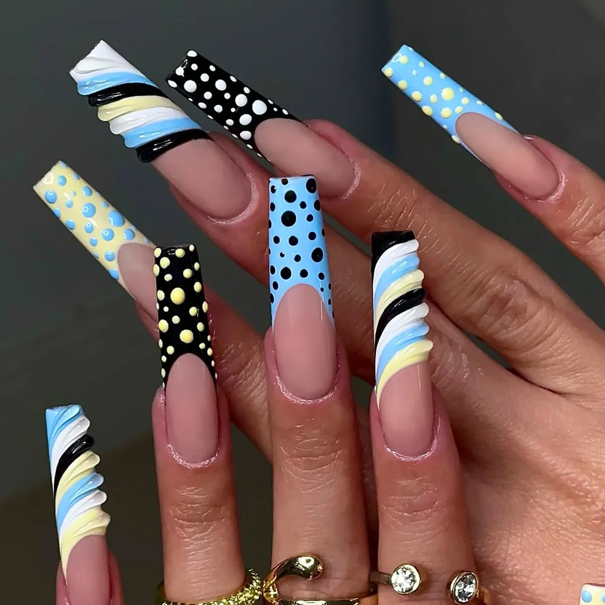 

24pcs Sweet Cool y2k Star Press on Nails Leopard Print French Long Ballet Fake Nails for Women Wearable Gothic Punk False Nails