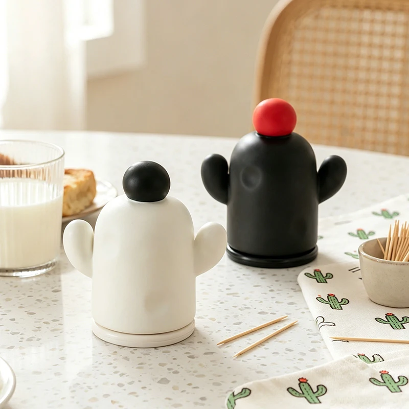 2026 New Matte Smooth Abs Resin Cute Cactus Toothpick Holder with Free Toothpicks Home Dining Kitchen Table Decor Figurine view 6