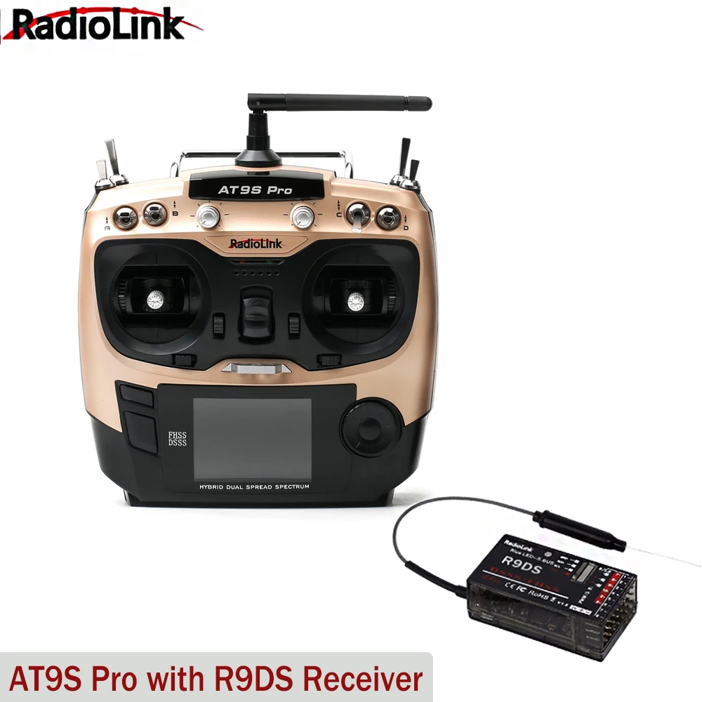 Radiolink AT9S Pro 12Channels 2.4G DSSS FHSS Radio Transmitter Left Hand With R9DS Receiver for Car Boats Drone Fixed Wing