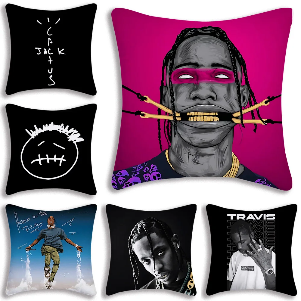 Luxury Travis Scott Cactus Jack Pillow Covers Cartoon Sofa Decorative Home Double-sided Printing Short Plush Cute Cushion Cover