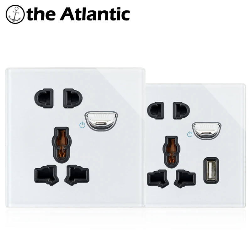 UK EU Universal Multistandard Socket Power Sockets With USB Charger Wall Outlet White Glass Panel With LED 13A Socket