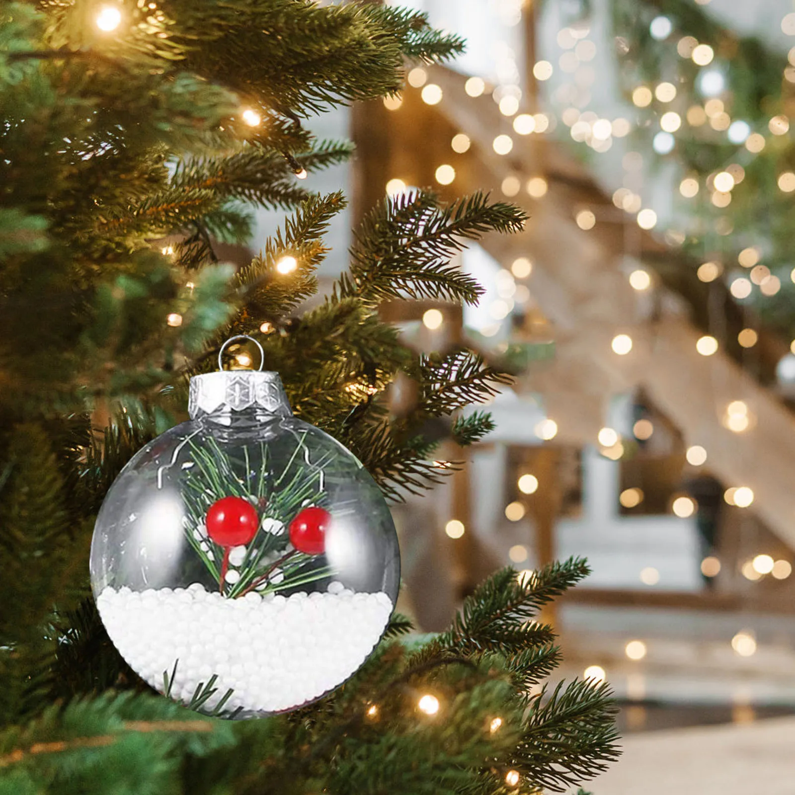

20 Pcs Xmas Balls DIY Hanging Flat Fillable Christmas Ornaments Baubles Plastic