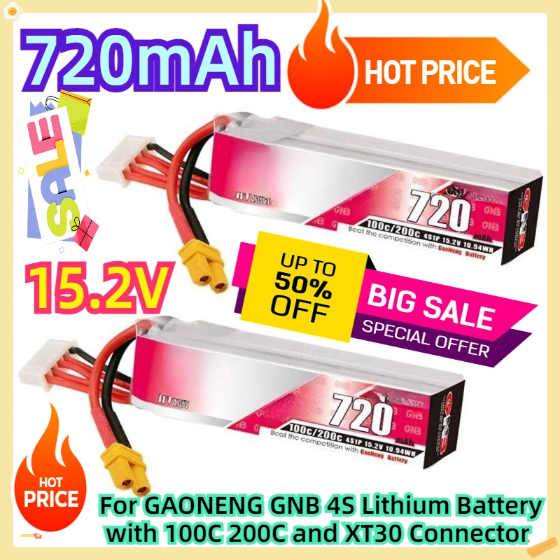 

For GAONENG GNB 4S 720mAh Lithium Battery with 100C 200C 15.2V and XT30 Connector
