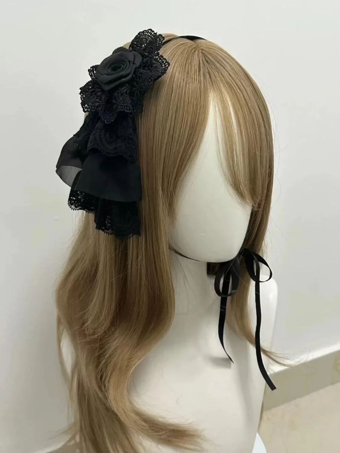Mujer Original hecho a mano lindo Harajuku negro/blanco Lolita hecho a mano lazo de encaje flor banda para el cabello accesorios para la cabeza
