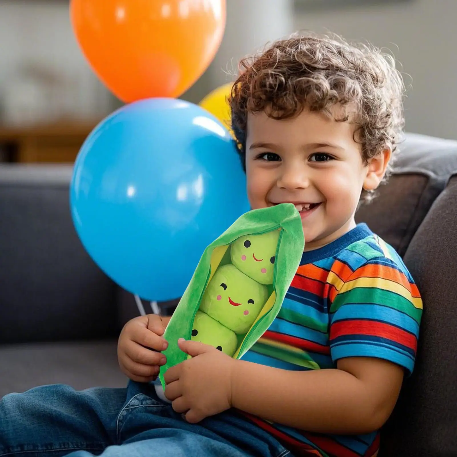 Stuffed Pea Toy Soft Kawaii  Comfortable Novelty Design Cuddle Snuggle 3 Peas In A Pod Plush For Children Kids Hugging Home Car
