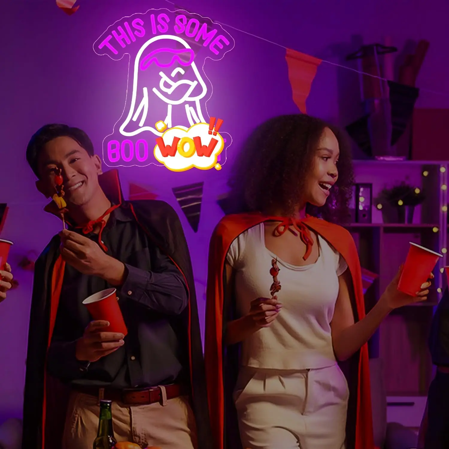 Boo Ghost Neon Sign for Wall Decor Humorous Ghost Light Funny Holiday Atmosphere Dimmable Switch for Bedroom Living Room Gift