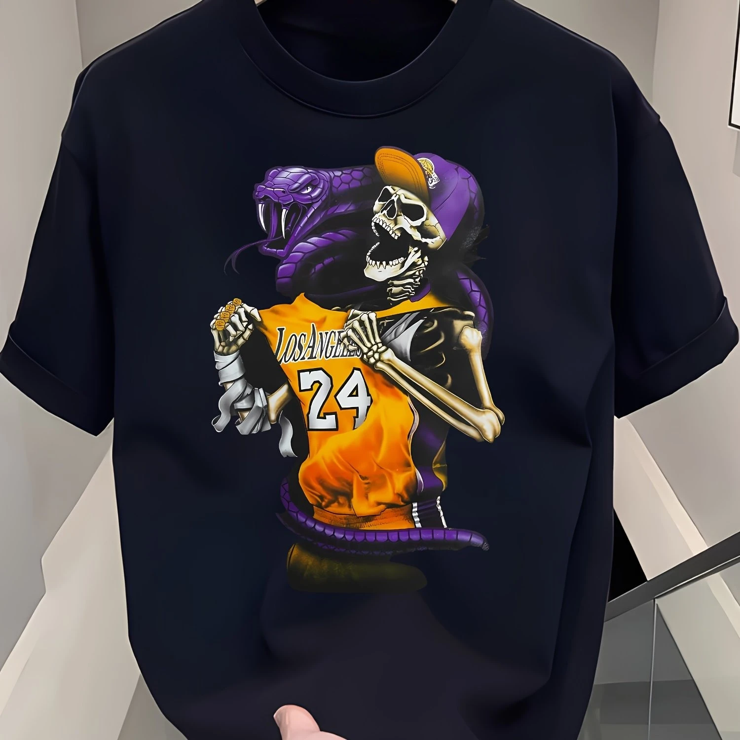 

Men's Los Angeles Basketball Pattern T-Shirt Crew Neck Short Sleeve T-Shirt 280g Men's and Women's Streetwear Summer New