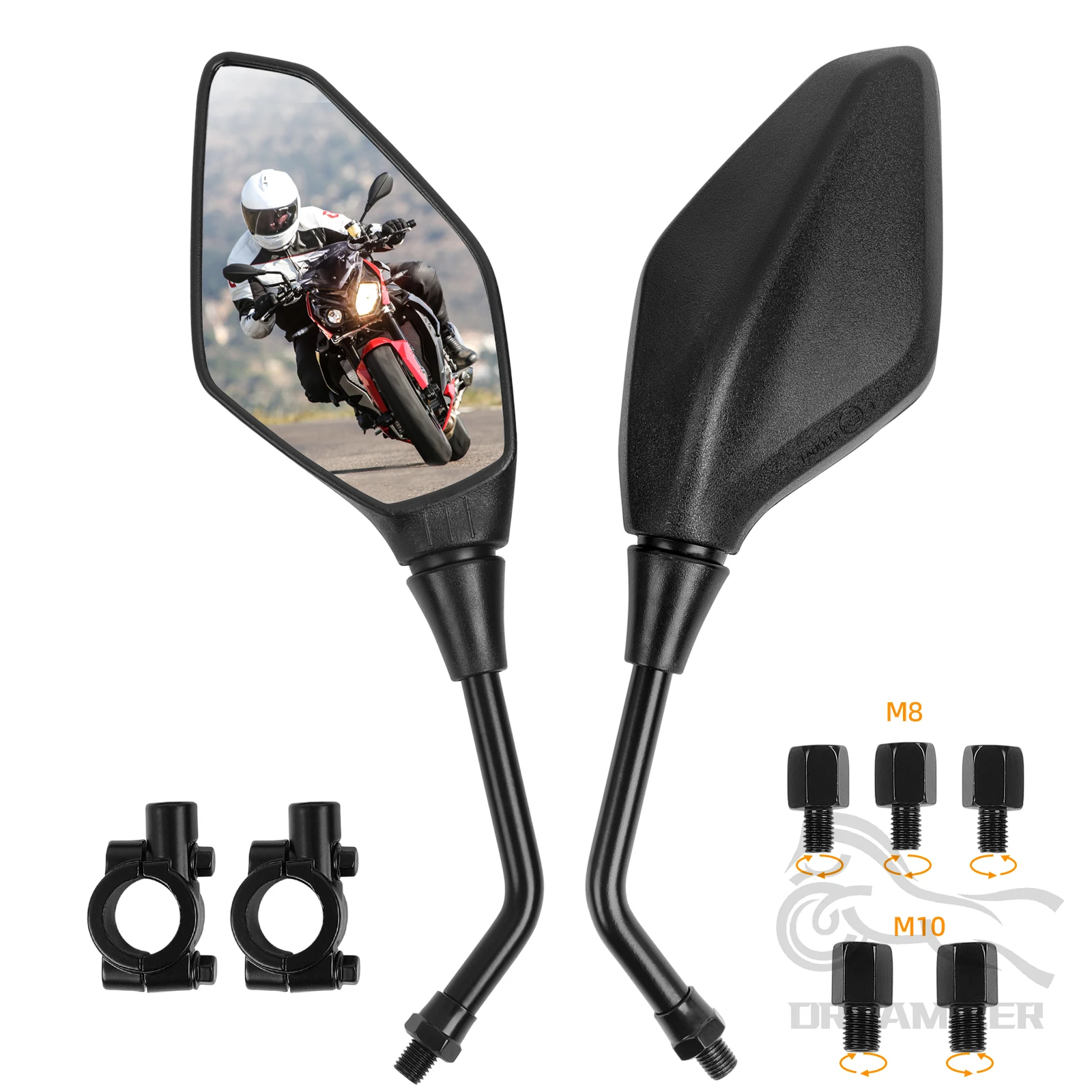 

Motorcycle Side Mirror Emark Universal 7/8" 22mm Clamp M8 M10 Rear View Mirror For Motorbike Motocross Dirt Bike Scooter Mirrors