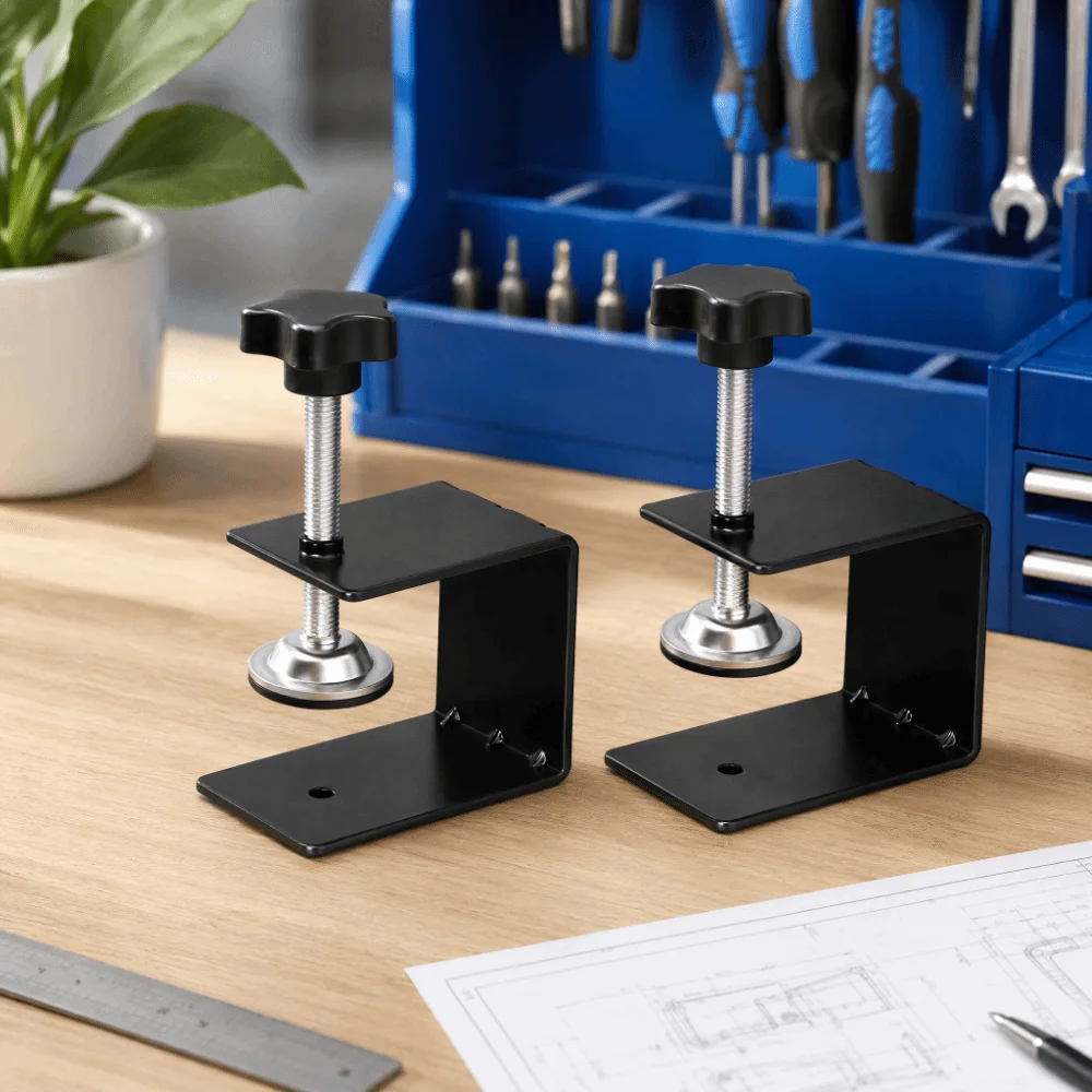 2pcs Cold Rolled Steel Drawer Installation Clamps Heavy Duty Non-slip Silicone Pad Cabinet C-Clamps Universal Design