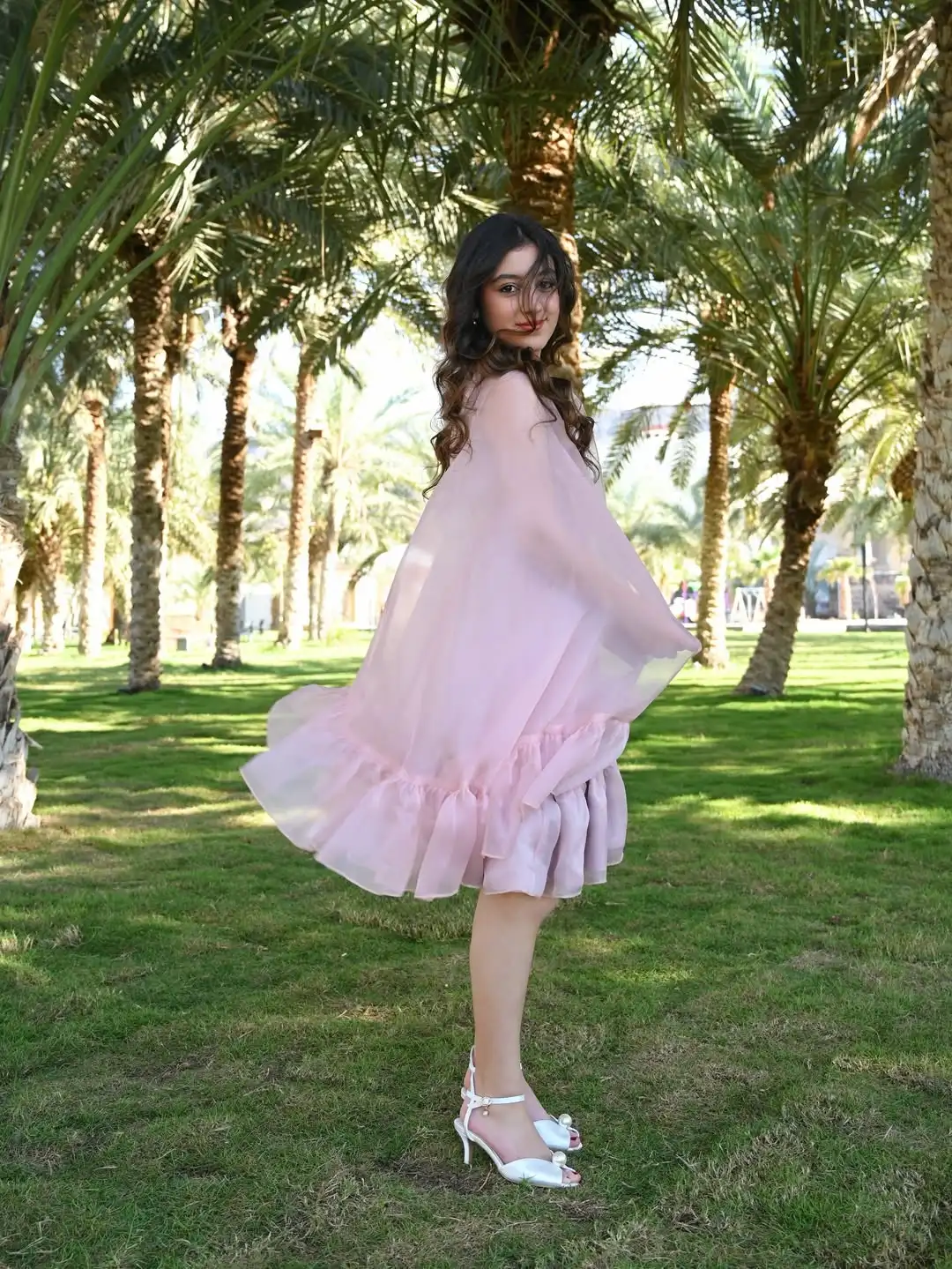 Princess Pink Flower Girl Dress for Wedding High Neck A-line Satin Tea Lenght Infant Baptism Gowns First Communion Gowns Custom