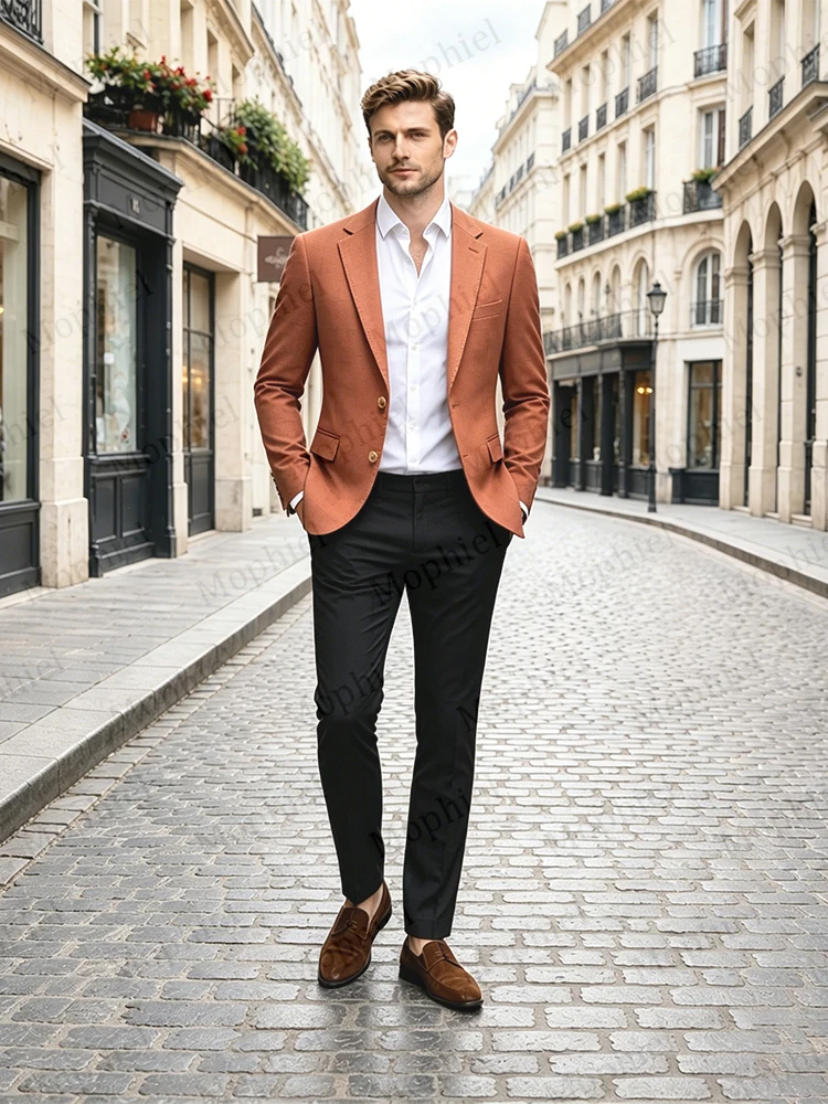 Mophiel Men's Suits and Separates Tan Single Jacket with Notched Lapel Tow Buttons Tuxedo Prom Slim Fit Office Blazer Customized