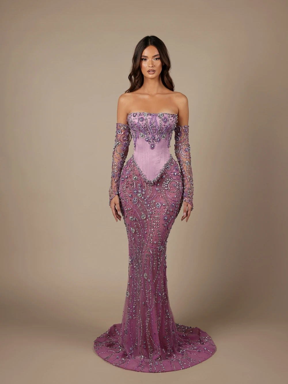 Exquisite Slim Fit Crystals Evening Dress Shiny Off Shoulder Customized Cocktail Gown Classy Glamorous Corset Strapless Wear