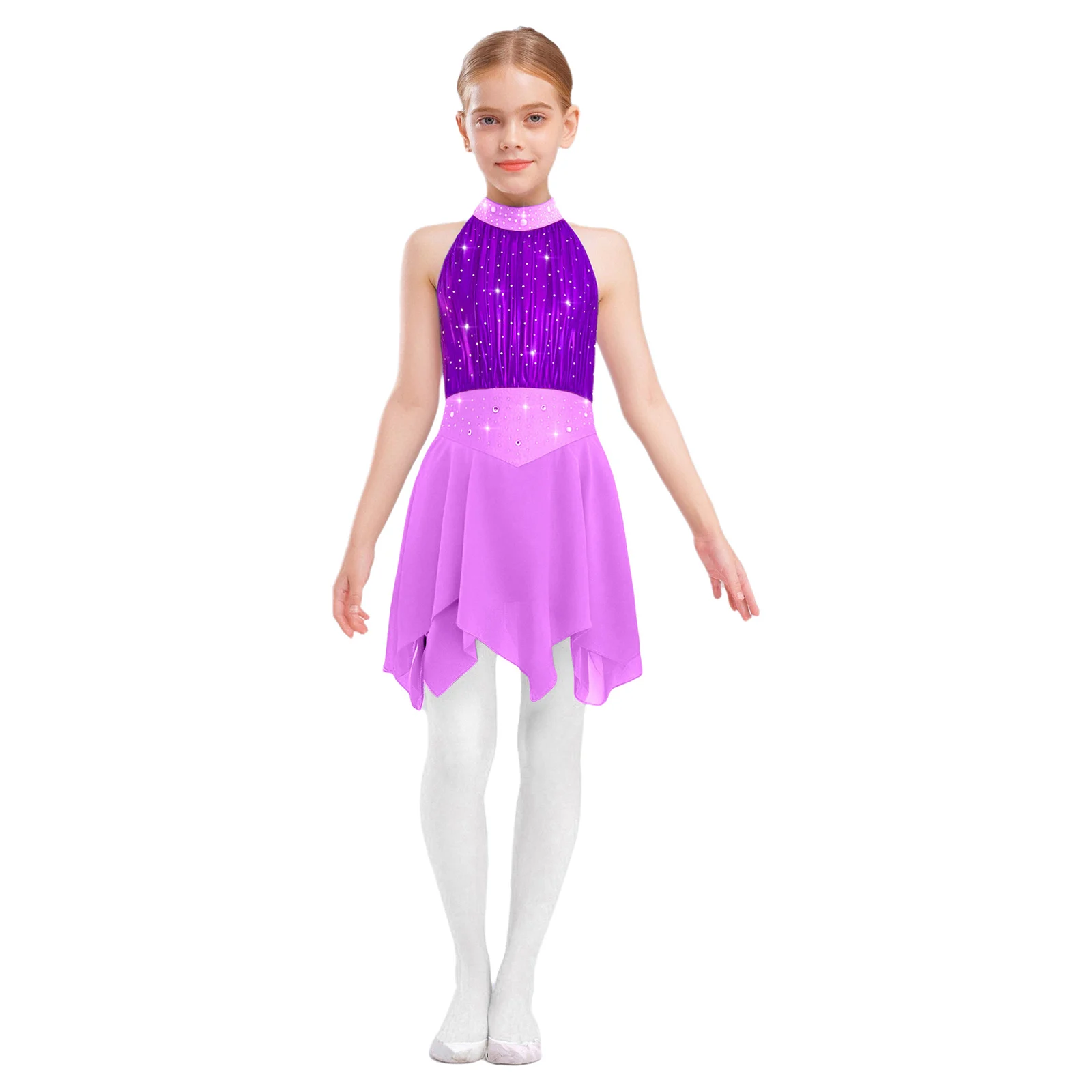 

Girls Figure Skating Dance Costume Lyrical Modern Dancewear Ballet Dance Dress for Stage Ballroom Dance Performance Training
