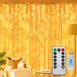 1pc Curtain Lights, 300 LED Curtain Fairy String Lights With Remote, USB 8 Modes 9.8 × 9.8 Ft , Waterproof, Window Room Decor