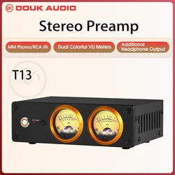 Douk Audio T13 Mini Phono Preamp for Home MM Turntables Desktop Headphone Amplifier Record Players Preamp with Dual VU Meter