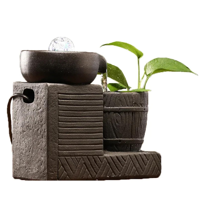 Household water flow ornaments living room Zen desktop circulation pumping ceramic fountain small humidifier